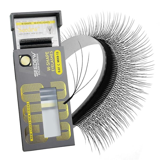 SEEDEW Wispy 5D Lash Extensions, 0.07mm C Curl MIX8-15mm 12 Rows/Tray, Shorter Sides NEW, W Shape, PBT Volume Eyelash Grafting for Lash Tech, Artist, Beauty Salon(Wispy 5D-Black-0.07-C-MIX8-15mm)