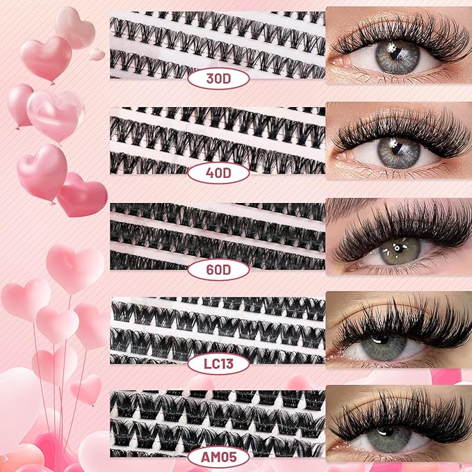 Lash Extension Kit, 516Pcs Individual Cluster Eyelash Extensions with Lash Bond&Seal Remover Tweezer Brush Lash Curler Lash Assistant Stylish Portable Makeup Bag DIY Lash Extensions at Home