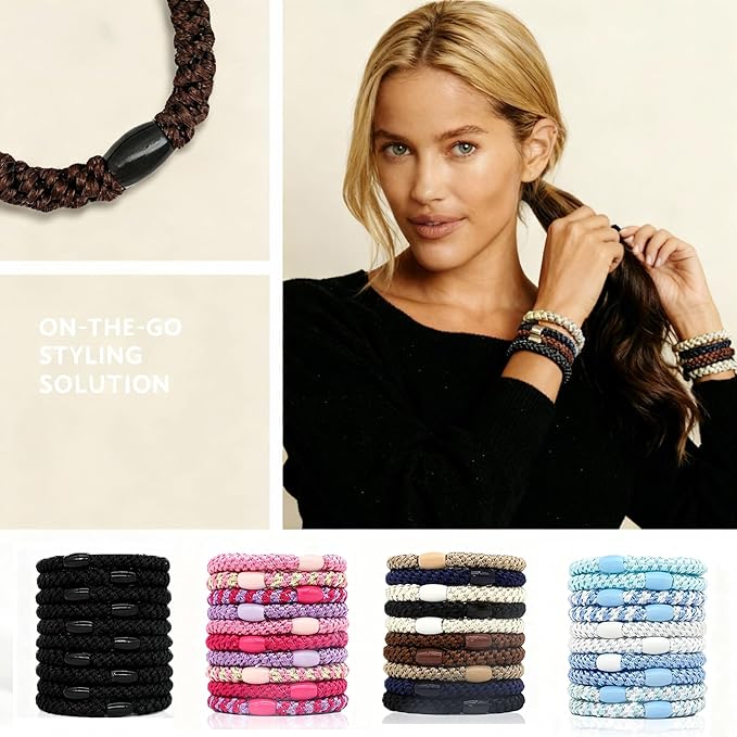 10-Piece Hair Ties: Soft Knitted Hair Tie for Thick/Coarse/Curly Hair. Gentle Hair Ties No Damage—Secure & Protect Strands (Classic)