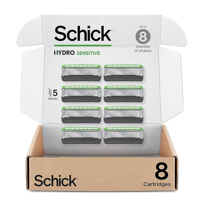 Schick Hydro Sensitive Razor Refills, 8ct | 5 Blade Razor for Men, Shaving Blades, 8 Refills