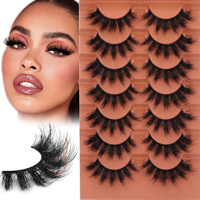 TOOCHUNAG Fluff 8D False Eyelashes 20mm Faux Mink Lashes Natural Fake Thick Volume Cat Eye Lashes 7 Pairs Multipack