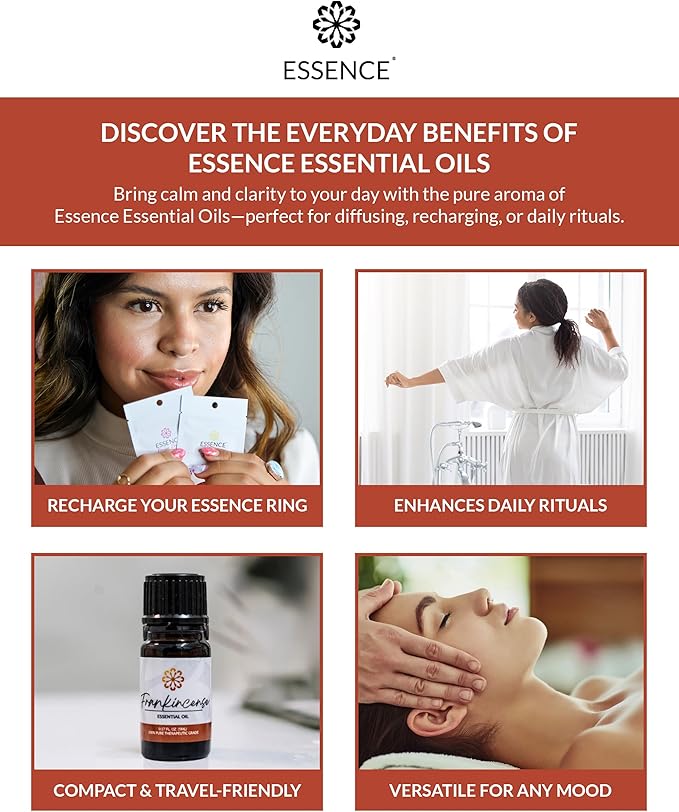 Essence Frankincense Essential Oil – 100% Pure & Therapeutic Grade – Perfect for Aromatherapy, Diffusers & Recharging Essence Nasal Diffuser Rings – Natural Stress & Mood Support (5mL)