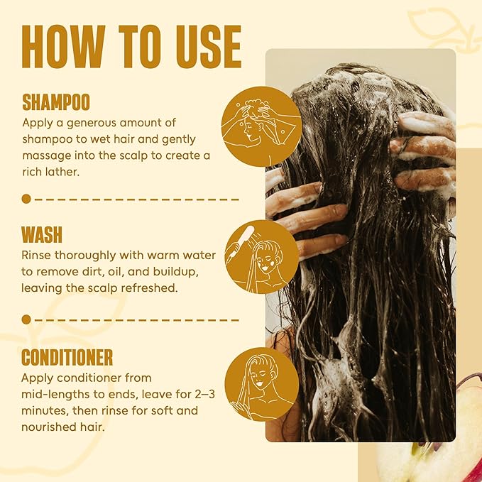 INFINA ESSENTIALS Apple Cider Vinegar Shampoo and Conditioner Set | 16 fl oz Each | with Batana Oil, Biotin & Tea Tree | Clarifying, Detoxifying & Moisturizing Formula | Promotes Hair Growth & Shine