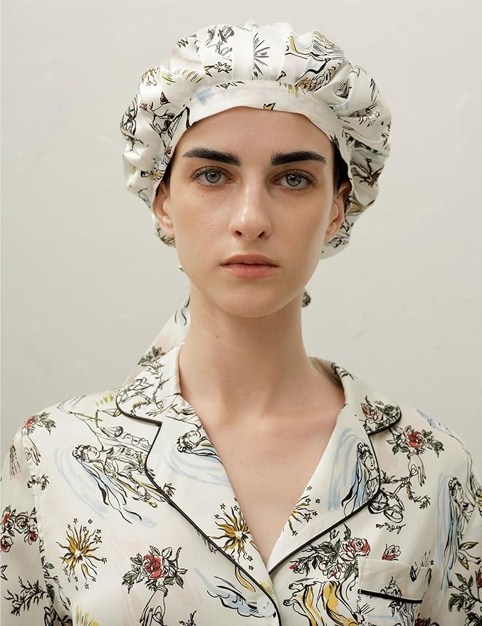 LilySilk 100% Mulberry Silk Bonnet Silk Night Sleep Cap Adjustable Hair Wrap for Sleeping Libra