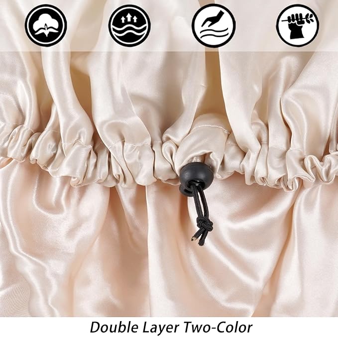 Satin Silk Bonnet for Curly Hair Bonnet Braid Bonnet for Sleeping Bonnets for Women Large Double-Layer Adjustable(2Pcs Champagne)