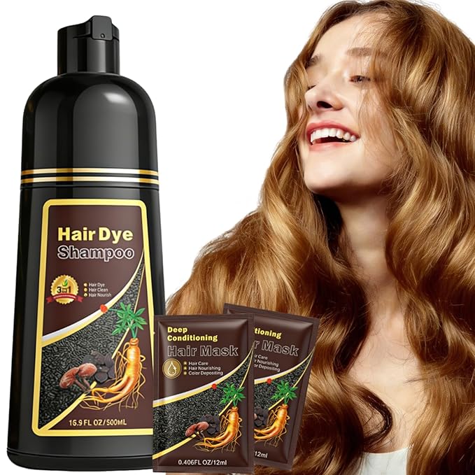 Hair Dye Shampoo 3 in 1 for Women & Men, Rich Root-to-Tip Coloring with Natural Extracts, 3-4 Weeks Lasting Smooth Shiny Finish, Easy Home Use for All Hair Types 16.9 fl oz (Blonde Brown)