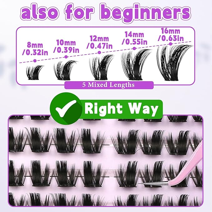 Himirell Lash Clusters Spiky Eyelash Extensions Wispy Individual Lashes Manga Eyelash Individuals 168 Pcs CC-Curly Cluster Eyelash Extensions 8-16MM Mixed DIY Lash Extensions