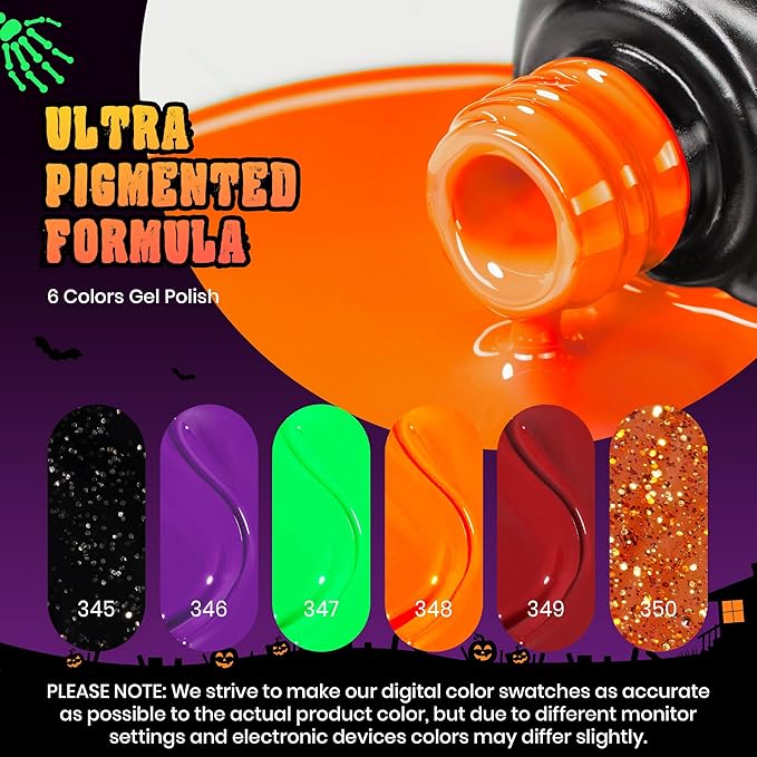 Beetles Gel Nail Polish Set - Hocus Pocus 6 Colors Gel Polish Orange Green Purple Black Red Glitter Winter Colors, Soak Off Nail Lamp UV LED Cured Nail Art Design Manicure Gift for Women