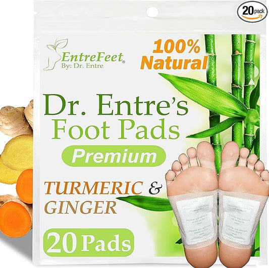 Dr. Entre's Foot Pads: 20 Pack of Turmeric & Ginger Premium Pads to Feel Better, Sleep Better & Relieve Stress | Organic Foot Patches