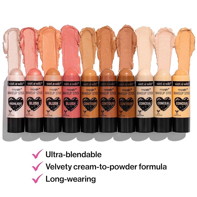 Wet n Wild MegaGlo Conceal & Contour Highlighter Stick, When The Nude Strike | Matte | Face Multistick Makeup (Pack of 3)