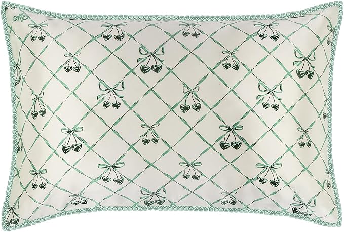 slip Queen Silk Pillowcase – Wintergreen Limited Edition with Lace Trim – 100% Pure Mulberry Slipsilk™ – Anti-Aging, Anti-Frizz, Anti-BedHead