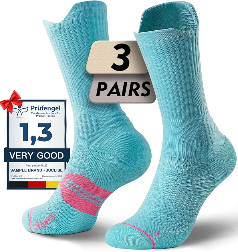 Juclise Womens Coolmax Bamboo Viscose Compression Running Crew Socks, Moisture-Wicking Anti-Blister Hiking&Gym Athletic