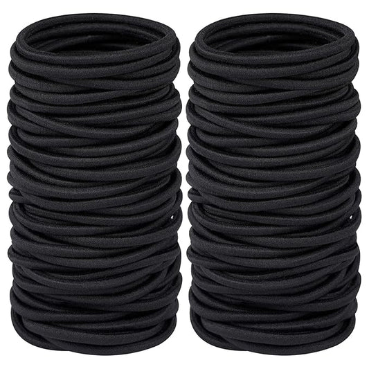 Elastic Hair Ties for Thick Heavy and Curly Hair 120 Pcs, Hair Bands for Women's Hair Black Ponytail Holders Bulk (4mm)