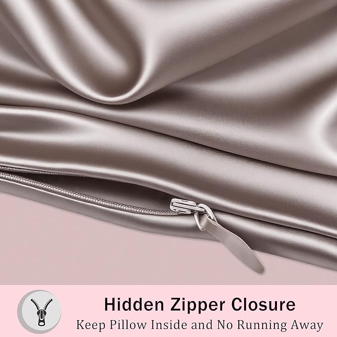 Mulberry Silk Body Pillow Pillowcase with Zipper, Ultra Smooth Soft Breathable Cooling Pillow Cases for Hot Sleepers, Silk Satin Body Pillow Cover for Hair and Skin (Taupe, 20×54 Inches, 1 Pack)