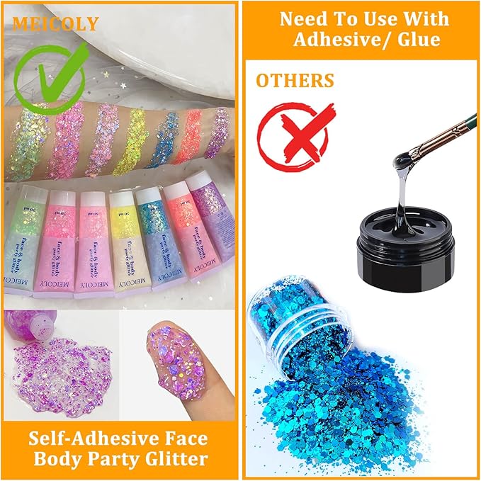 MEICOLY Chameleon Light Purple Hair Glitter,Chunky Face Body Glitter for Halloween,Color Changing Mermaid Face Glitter,Holographic Glitter Sequin for Face Body Hair,Festival Party Cheer Glitter Makeup