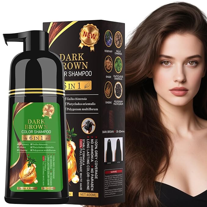 TWMINYUE Black Hair Dye Shampoo 6-in-1 Unisex Natural Herbal Formula, Hair Color Shampoo for Women&Man Long-Lasting Color for Grey Coverage Home & Salon (Dark Brown)