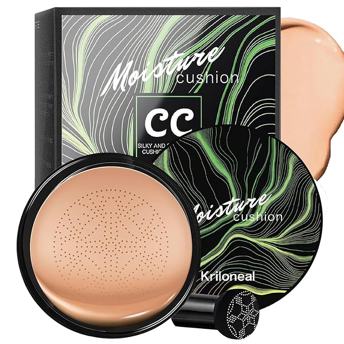 CC Cream Foundation Mushroom Head Air Cushion Face Makeup Moisturizing Concealer Waterproof Oil Control Long-Lasting Nude Makeup Even Skin Tone for All Skin Types (Light Brown)