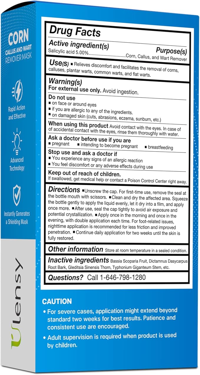 Ulensy Corn Remover Liquid for Toes Feet: 20ml Salicylic Acid for Foot Corns Calluses Wart Removal at Work Home - Safe for Kids Teens Adults Seniors Athletes Runners Workers Men Women