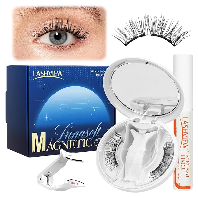 LASHVIEW Magnetic Eyelashes with Applicator Upgrade Soft Magnetic Eyelashes Natural Look Reusable No Glue or Eyeliner Needed Easy to Wear and Remove (RC14)