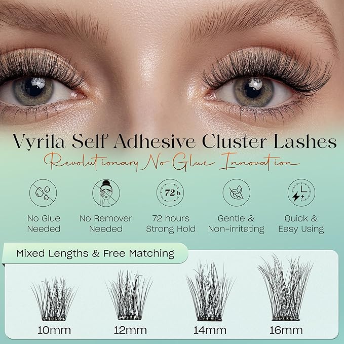 VYRILA Self-Adhesive Lash Cluster Kit, Pre-Glued Clusters with Tweezers, Pop-On Faux Eyelashes, 3D Thin Band D Curl Natural Look Lahses, Easy to Apply, Reusable Eyelash Extensions (Muse-10-16-Kit)