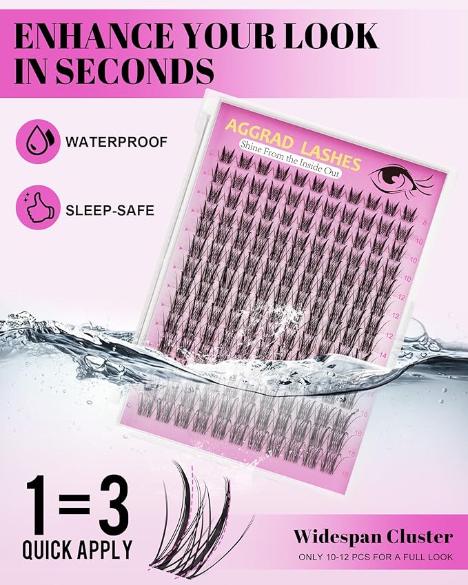 Aphrodite Lash Clusters Wispy Natural 8-18mm Eyelash Clusters Extension Kit C Curl - WideSpan DIY False Lash Extensions Spiky Lashes Individual Lashes with Ultra-Thin Invisible Wide Lash Band