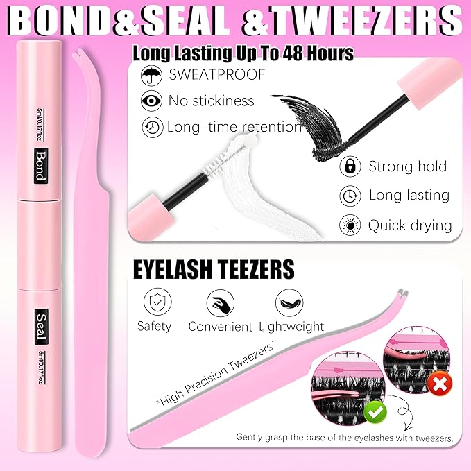 YIDUO 4 Styles Lash Clusters Kit 60D+80D+100D+150D Volume Clusters Lashes Extensions Kit with 2 Bond and Seal 10-18mm Wispy D Curly Full DIY Individual Eyelash Extensions Kit DIY at Home Easily