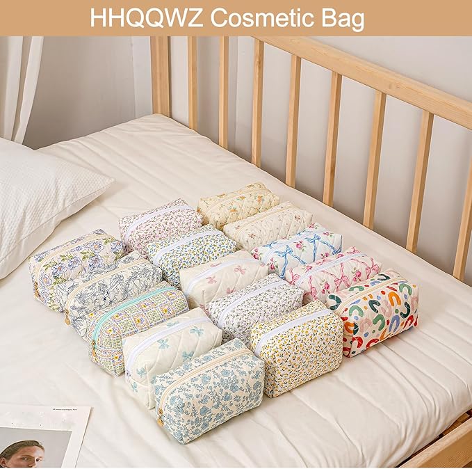 Makeup Travel Cosmetic Bag, Two Pack: Pink+Blue Floral, Zipper Closure, Durable Polyester, Perfect for Toiletry, Makeup, Travel