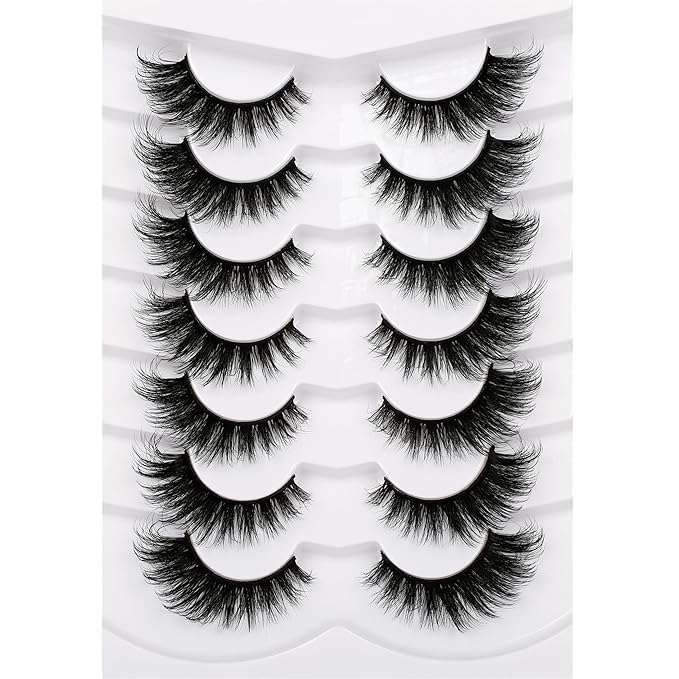 Pooplunch False Eyelashes Cat Eye Lashes Winged Look 18MM Fluttery Volume Dramatic Crossed Wispy Fake Eyelash 8D Natural Faux Mink Lashes Strips 7 Pairs Pack