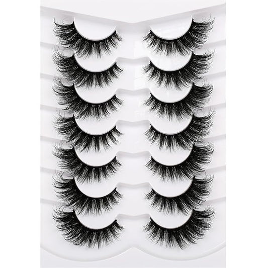 Pooplunch False Eyelashes Cat Eye Lashes Winged Look 18MM Fluttery Volume Dramatic Crossed Wispy Fake Eyelash 8D Natural Faux Mink Lashes Strips 7 Pairs Pack