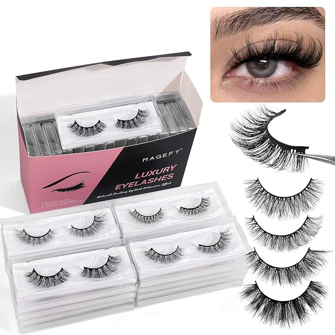 MAGEFY 20 Pairs False Eyelashes,4 Styles Faux Mink Eyelashes 7mm-16mm Lashes Natural Look to Dramatic False Eyelashes with Portable Boxes,Style-2