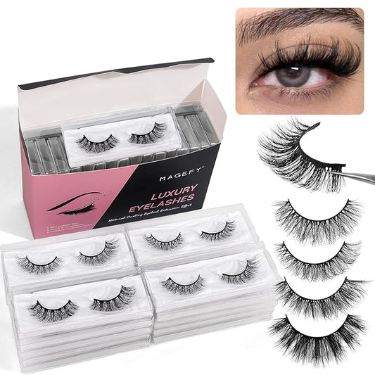 MAGEFY 20 Pairs False Eyelashes,4 Styles Faux Mink Eyelashes 7mm-16mm Lashes Natural Look to Dramatic False Eyelashes with Portable Boxes,Style-2