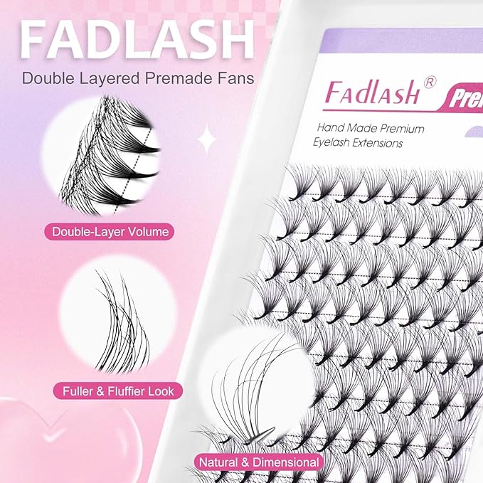 FADLASH Premade Lash Fans Double Layers Fluffy Premade Fans Eyelash Extensions 0.07 Thickness D Curl 10D Volume Lashes Premade Easy Fan Lashes (10D-0.07-D, 8-14mm Mix)