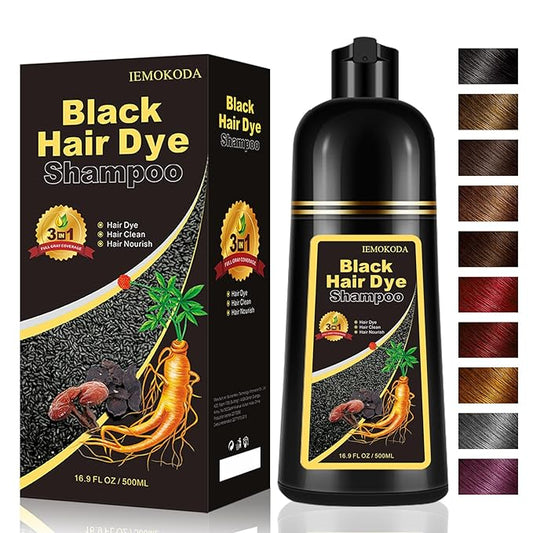 iemokoda Instant Black Hair Dye Shampoo 3- in-1, 100 Percent Gray Coverage, Magic in 15 Minutes for All Types, Natural Women & Men, Color Depositing Conditioner, Easy to Use