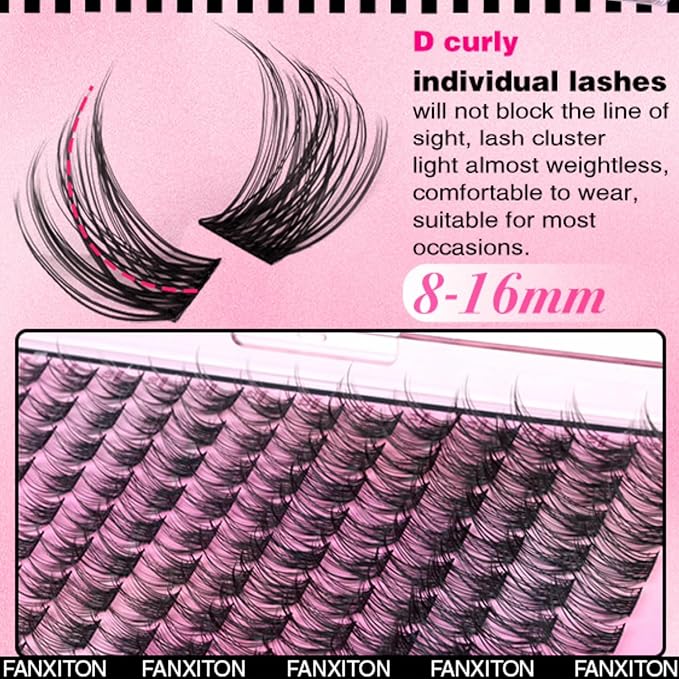 DIY Lash Extension Kit Natural Look Wispy Lash Clusters D Curl 154 Pcs Lashes Clusters with Lash Brush 8-16 mm Eyelash Extension Kit Individual Lashes Lash Cluster Kit For Beginners (No Glue)