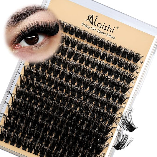 AILAISHI Lash Clusters Kit, DIY Cluster Eyelash Extensions 10‑20mm, 100D, 192pcs Fluffy D Curl Natural Lashes–Fake Cat Eye Individual Clusters