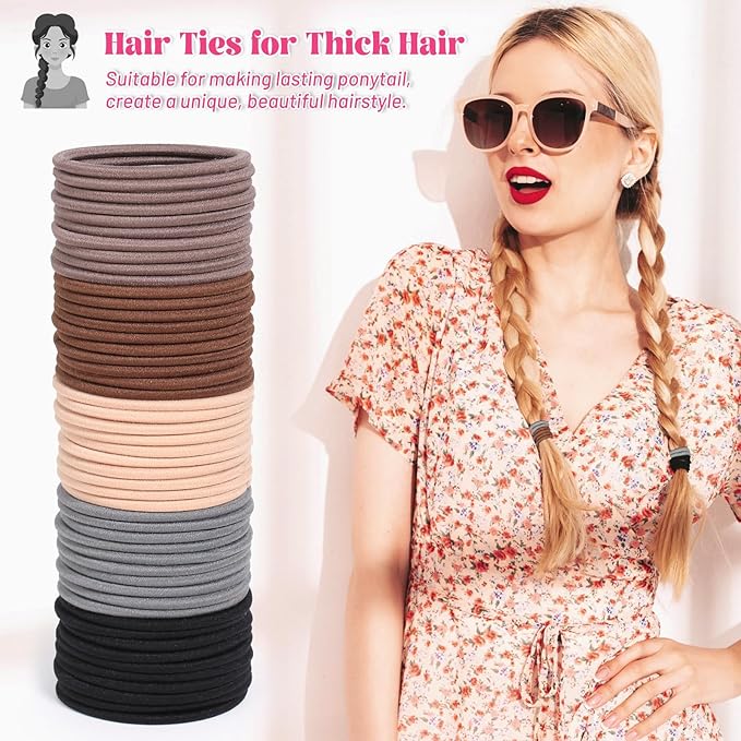 Anezus 200 Pcs Multi-Colored Hair Ties for Thick Hair, Elastics Hair Ties Bulk Hair Bands for Women, Men and Girls(4mm)