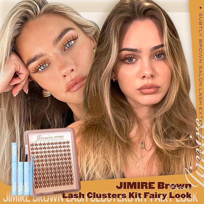 JIMIRE Brown Lash Clusters Kit Manga Lash Extension Kit Natural Look Dark Brown Eyelash Extension Kit 10-16MM CD-Curly Cluster Eyelash Extensions Kit with Lash Bond and Seal 110Pcs DIY at Home