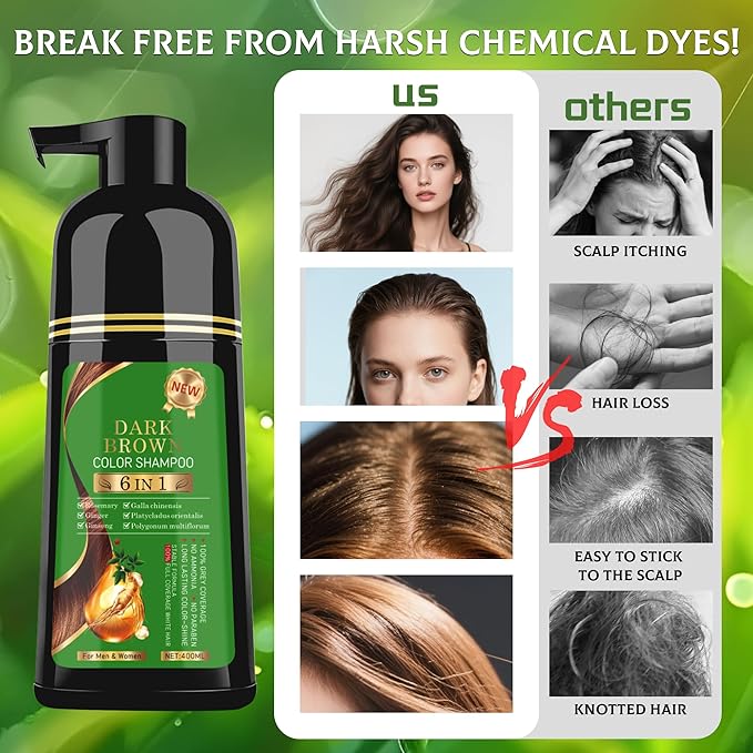 TWMINYUE Black Hair Dye Shampoo 6-in-1 Unisex Natural Herbal Formula, Hair Color Shampoo for Women&Man Long-Lasting Color for Grey Coverage Home & Salon (Dark Brown)