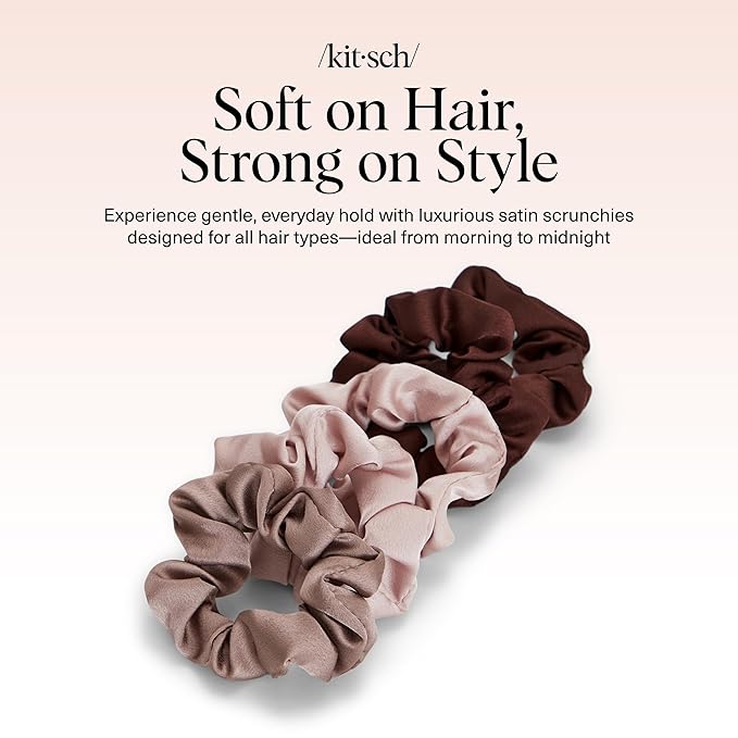 Kitsch Satin Scrunchies for Women - Softer Than Silk Scrunchies | Hair Ties No Damage for Frizz-Free Sleep | Ideal Gifts for Women - Cameo, 5pcs