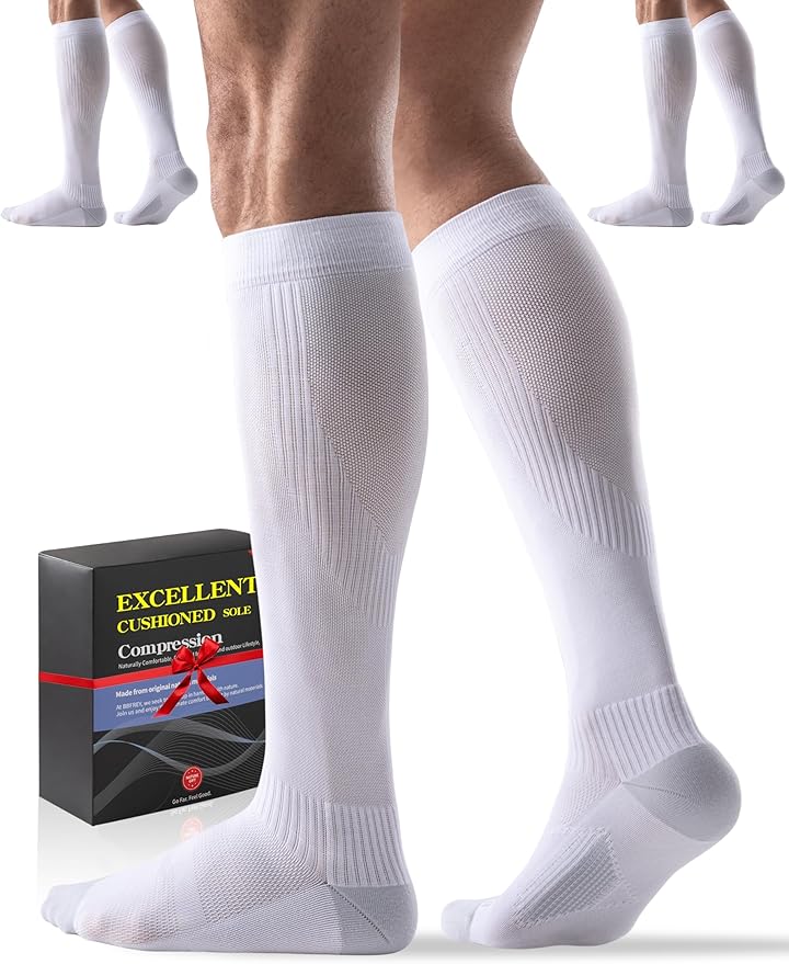 Bbfrey Compression Socks with Cushioned Sole & Arch Support - 15-20 mmHg Moderate Support Socks for Sports, Travel, Flying