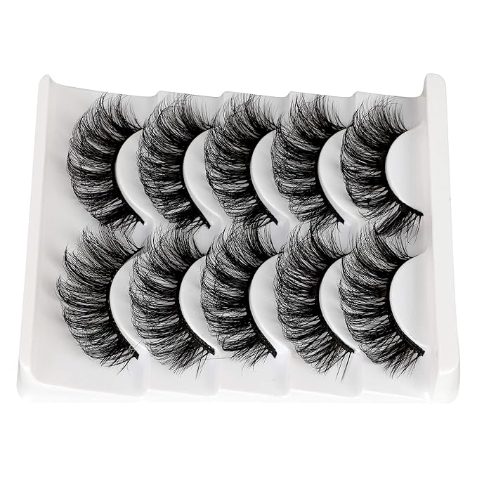 ALICROWN Mink Lashes Faux Wispy Natural Volume Lashes Pack 5D Thick Volume Crossed False Eyelashes Full Handmade 5 Pairs Lashes