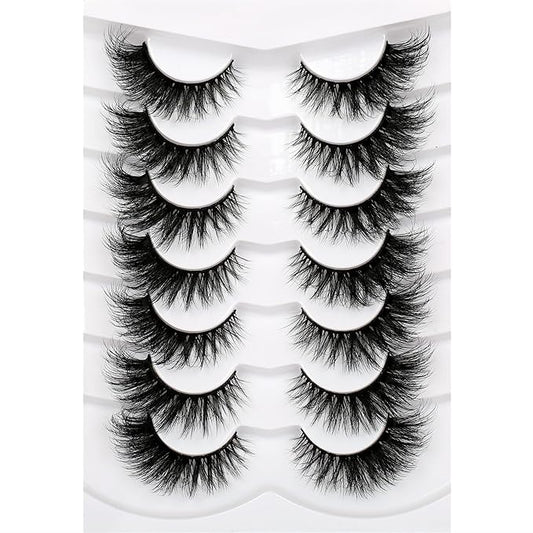 Pooplunch False Eyelashes Volume Cat Eye Lashes Winged Look 8D Dramatic 18MM Wispy Natural Crossed Fake Eyelashes Faux Mink Lashes Strips 7 Pairs Pack
