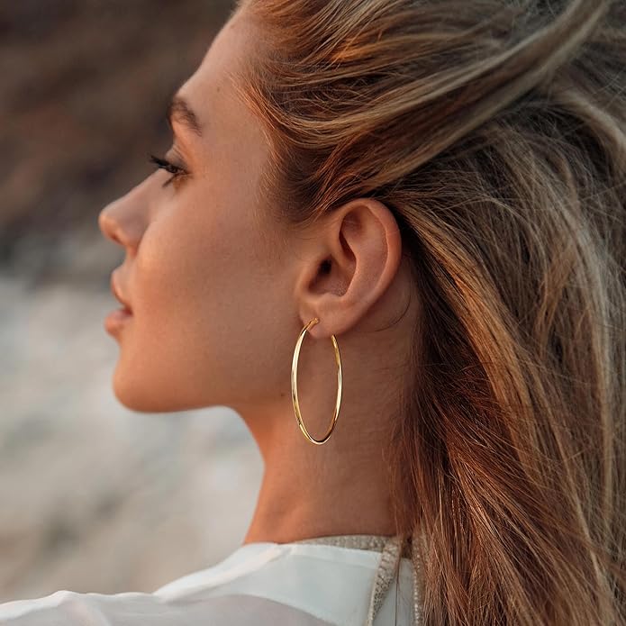 Gacimy Gold Hoop Earrings for Women 14K Real Gold Plated Hoops with 925 Sterling Silver Post