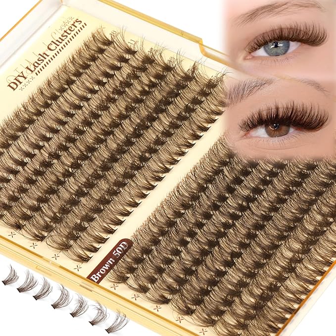 Brown Lash Clusters Fluff Cluster Eyelash Extensions 40D+50D Natural Dark Brown Eyelash Clusters 280PCS Individual Lashes Clusters 10-16mm DIY Wispy Cluster Lashes Extension at Home
