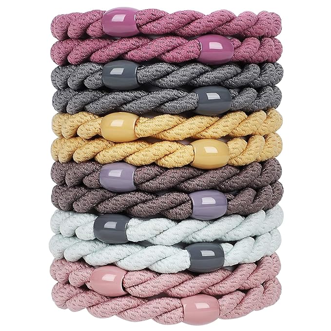 12 pcs Assorted Elastic Hair Ties, No-Metal Gentle Secure Hold Ponytail Holders, No Damage or Snagging Braided Hair Bands, Perfect for Girls and Women with Thick or Curly Hair (Multicolor 17)