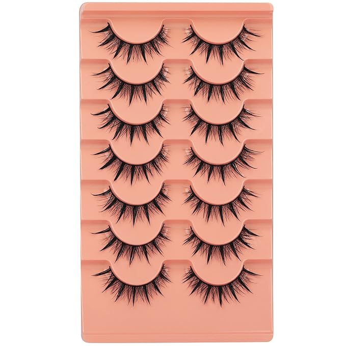 Manga Lashes Natural Look False Eyelashes 3D Spiky Wispy Eyelashes Thai Anime Lashes Asian Volume Fake Eyelashes Cosplay False Lashes 7 Pairs by TOOCHUNAG