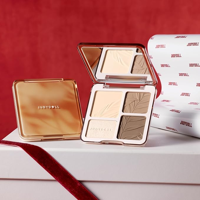 JUDYDOLL Highlight & Contour Palette, All-in-One Matte Highlighter Contour Compact, stocking stuffers, Blendable Face Makeup for Cool and Olive Skin Tone (01 Wave Shadow Palette)