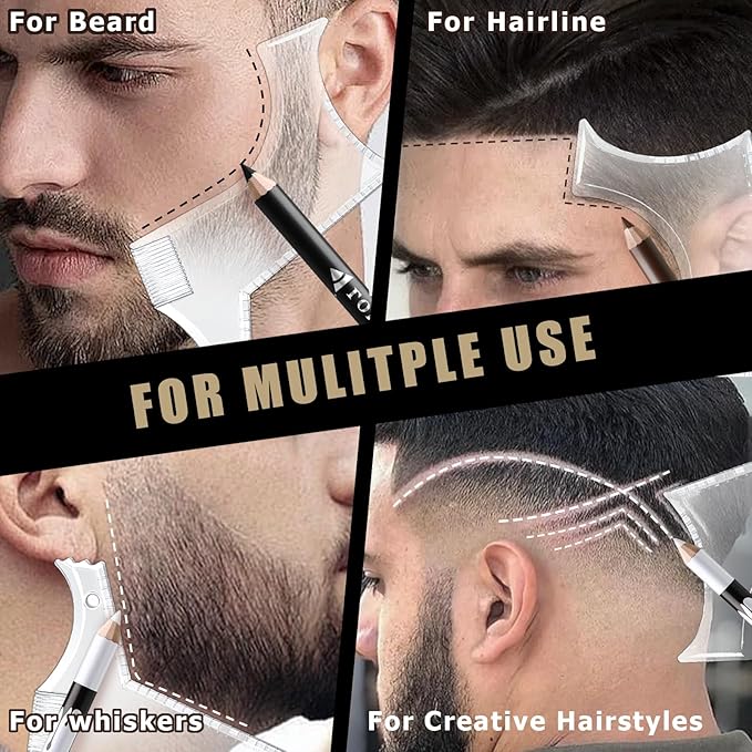 Noerrors Barber Pencil for Lineup Magic Hairline Beard Guide Shaping Pencils Barber Chalk for Design Hairline Razor Trace Black Brown White Barber Pencils Set with Sharpener Ruler Brush for Men
