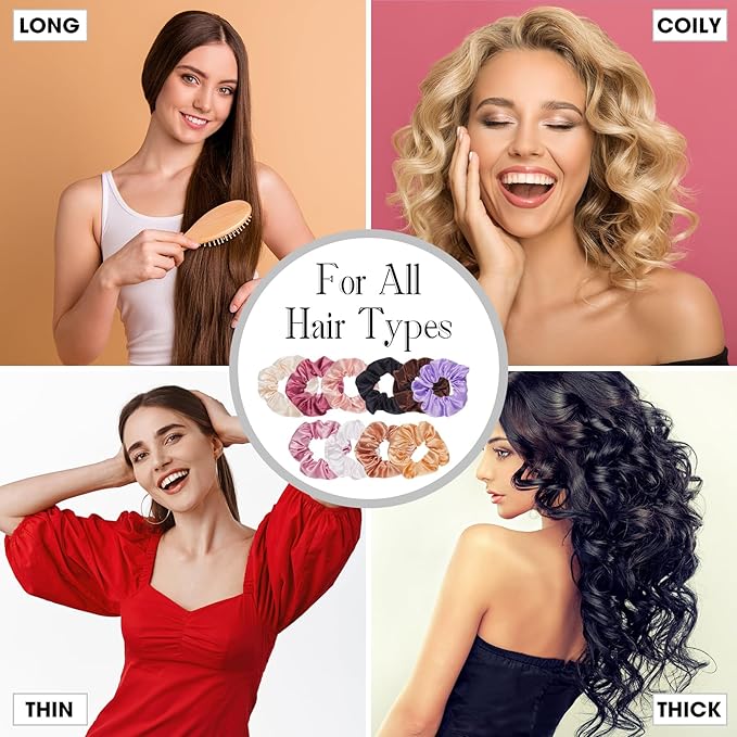 Hoteam 200 Pieces Satin Hair Scrunchies Bulk for Ponytail Holder Solid Color Satin Hair Tie Hair Elastics Bands for Women Teens Birthday Gift(Fresh Color)