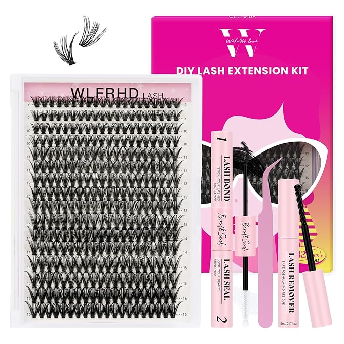 Lash Clusters Kit 320 Pcs DIY Individual Cluster Lashes D Curl Lash Extension Kit with Eyelash Bond and Seal, Remover, Tweezers Applicator Tool for False Eyelash Cluster Kit(40D, Mix9-16mm Kit)